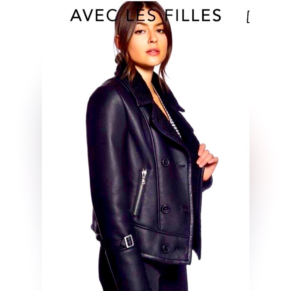 AVEC LES FILLES Faux Leather/Shearling Moto jacket